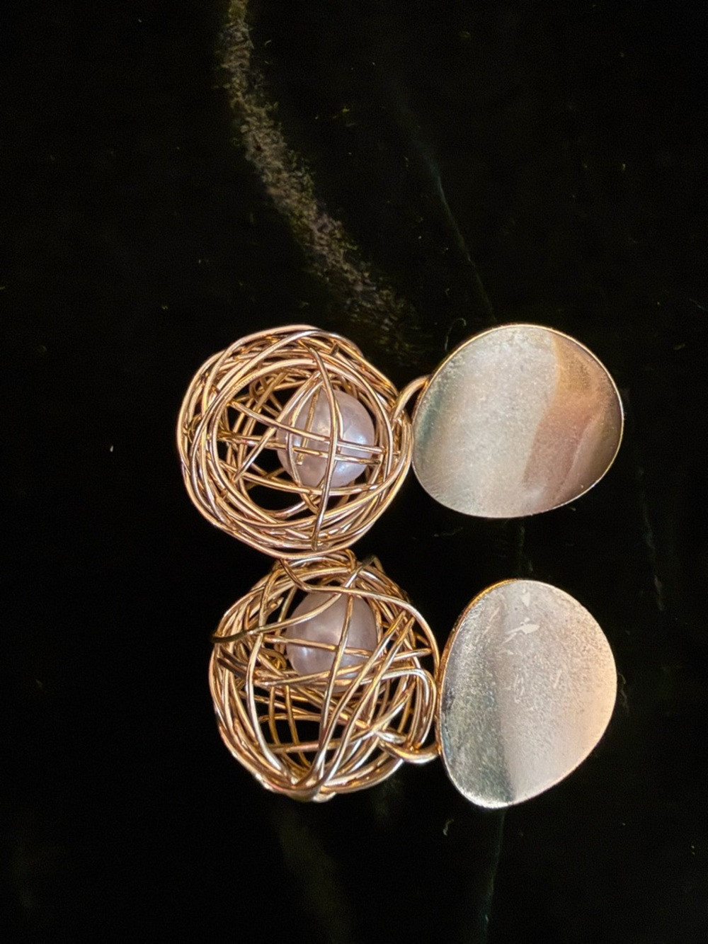 Gold Wire Nest Pearl Drop Earrings